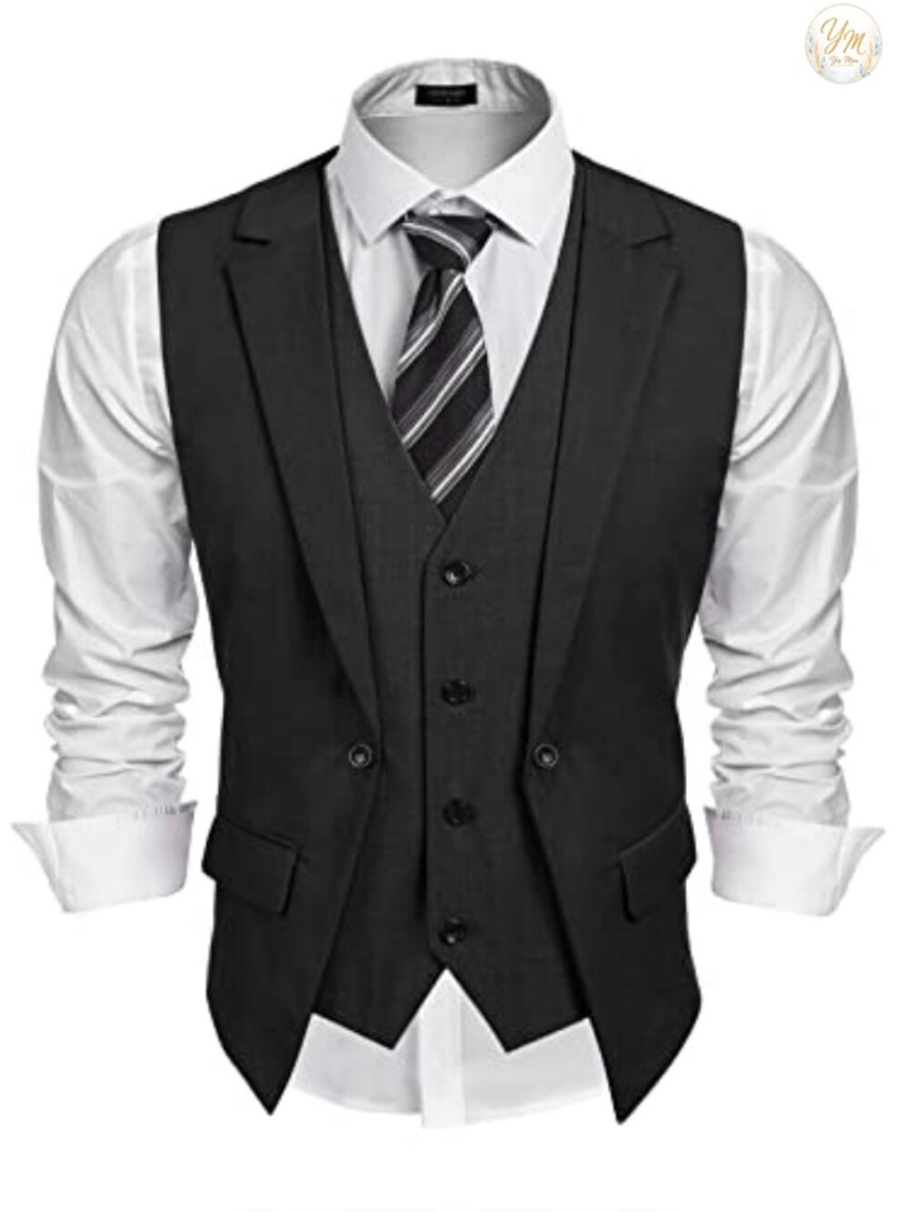 Men's Layered Suit Vest Slim Fit V-Neck Formal Wedding Business Waistcoat